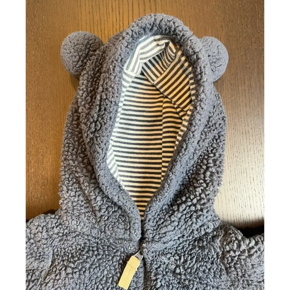 Carter's Baby Boy Navy Blue Teddy Bear Romper unisex 3 Months Sherpa Snowsuit